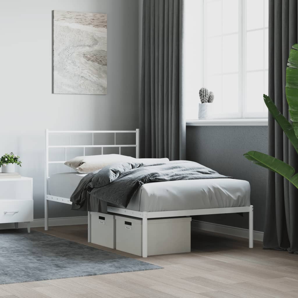 Bedframe met hoofdbord metaal wit 80x200 cm – afbeelding 1
