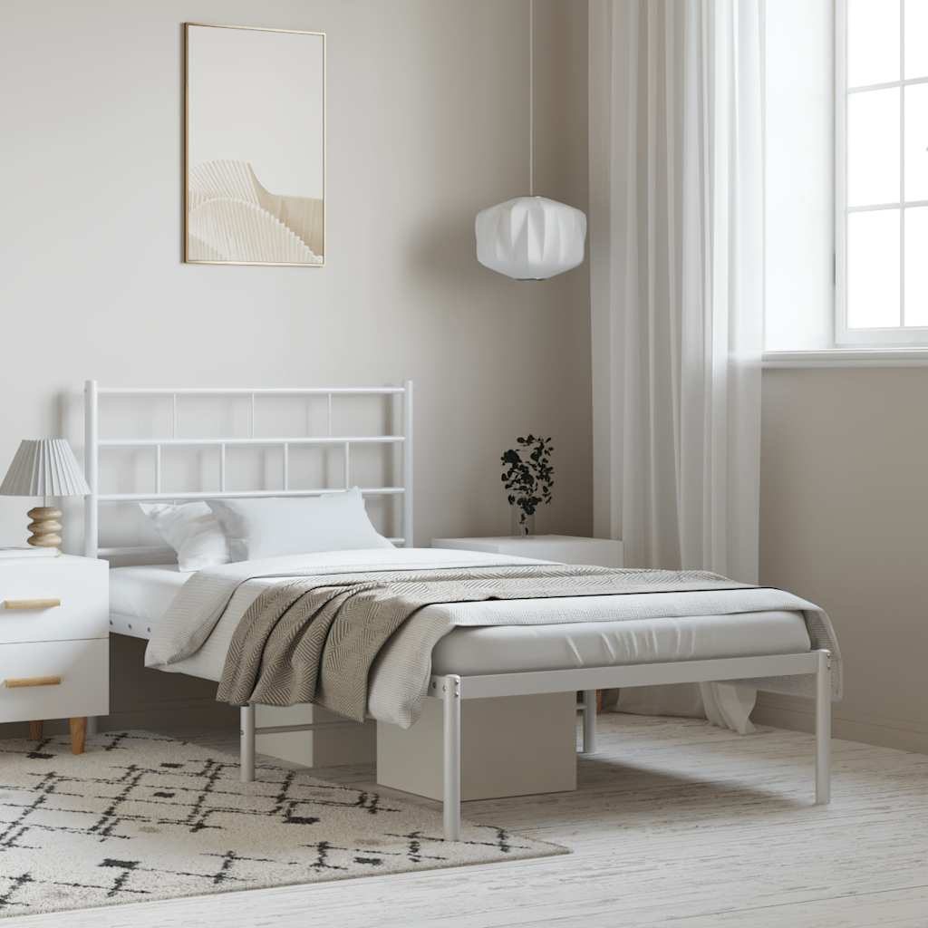 Bedframe met hoofdbord metaal wit 100x200 cm – afbeelding 1