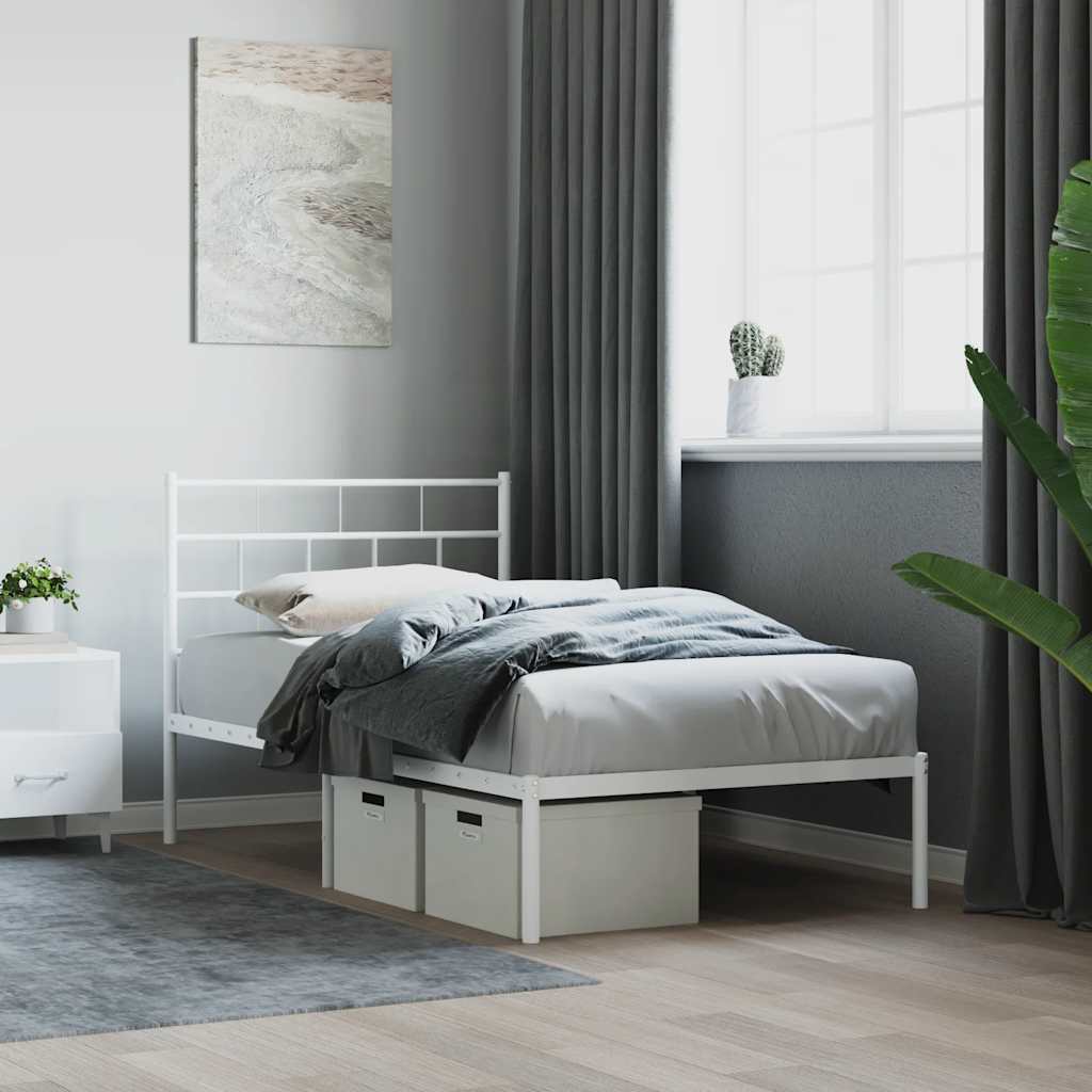 Bedframe met hoofdbord metaal wit 107x203 cm – afbeelding 1