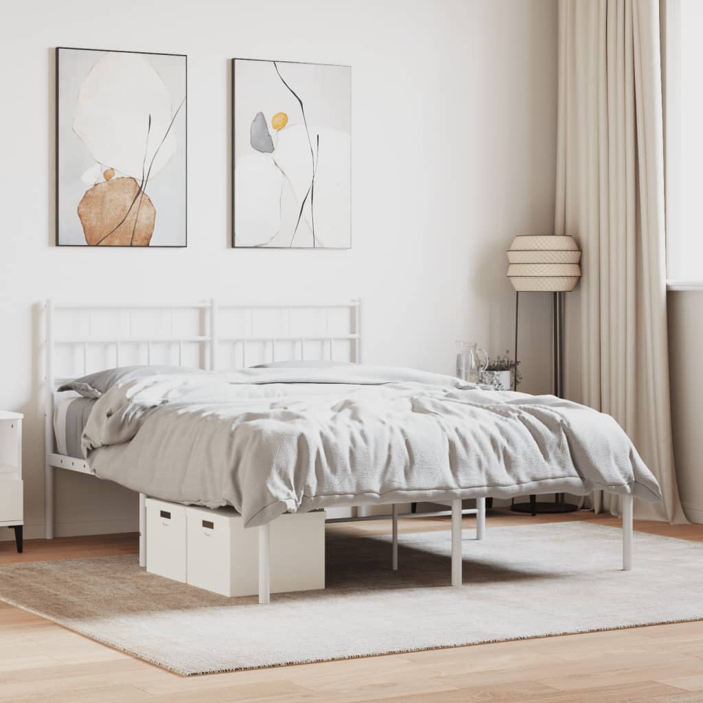 Bedframe met hoofdbord metaal wit 140x200 cm – afbeelding 1