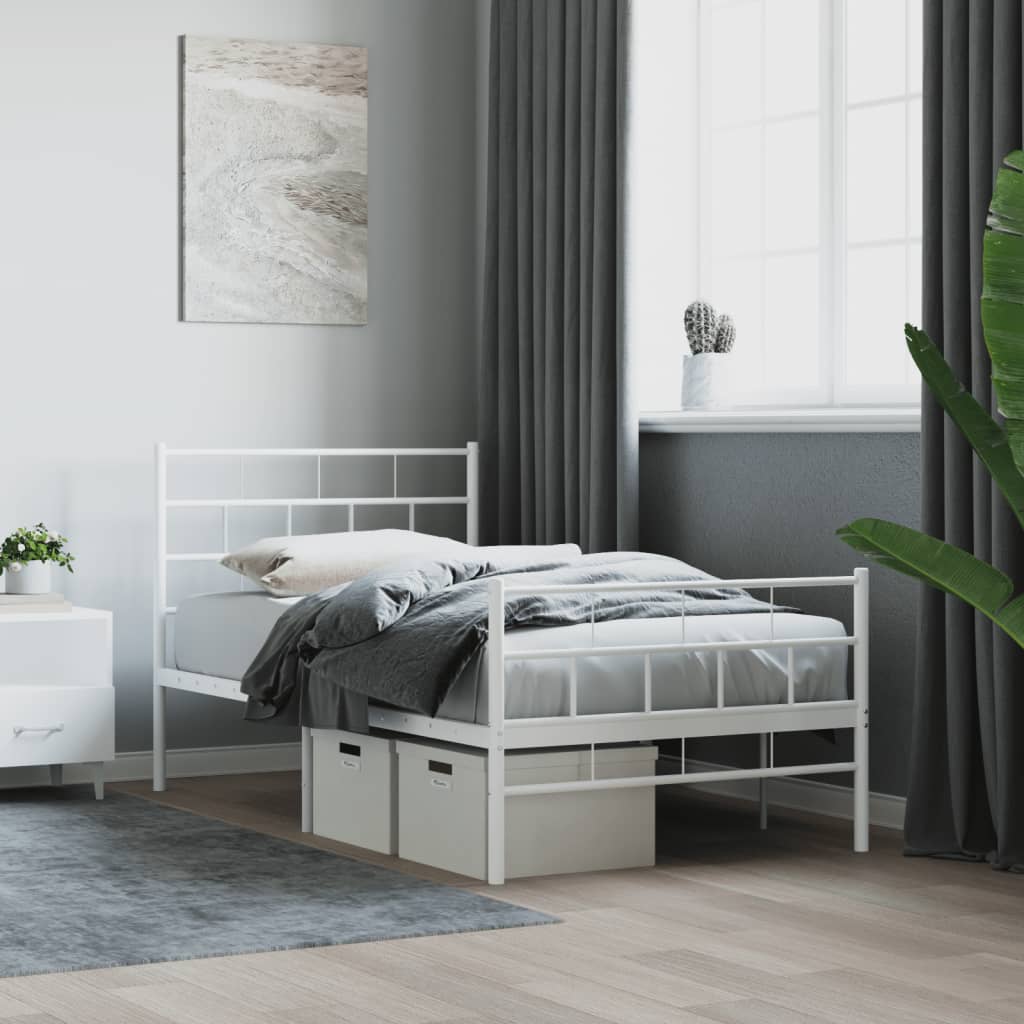 Bedframe met hoofd- en voeteneinde metaal wit 107x203 cm – afbeelding 1