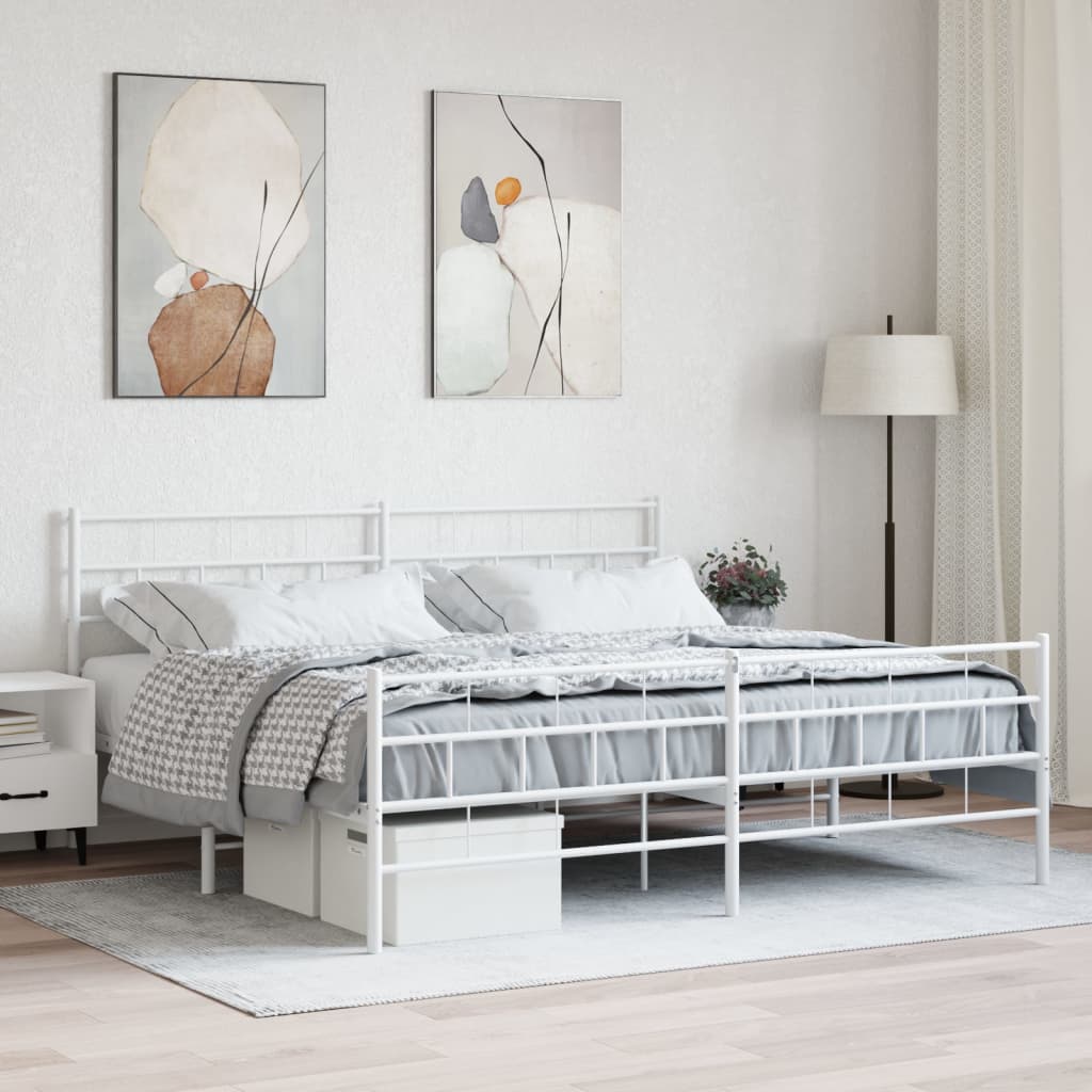 Bedframe met hoofd- en voeteneinde metaal wit 200x200 cm – afbeelding 1