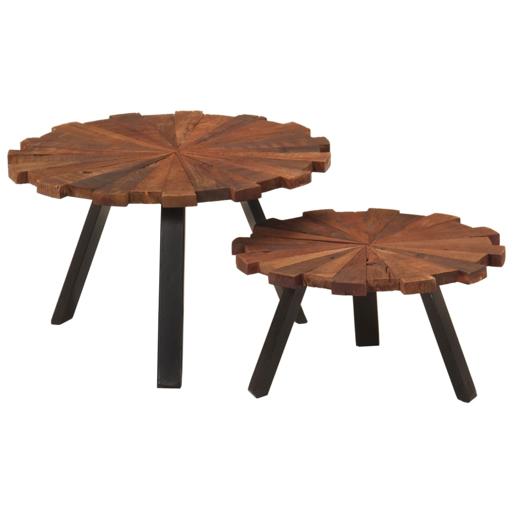 Salontafels 2 st massief gerecycled hout en ijzer