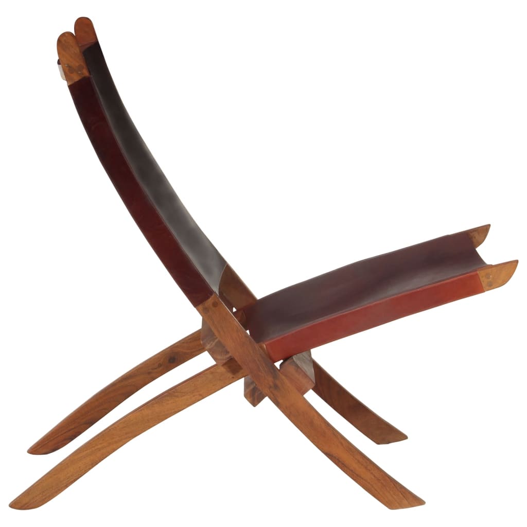 Relaxstoel inklapbaar echt leer donkerbruin – afbeelding 3