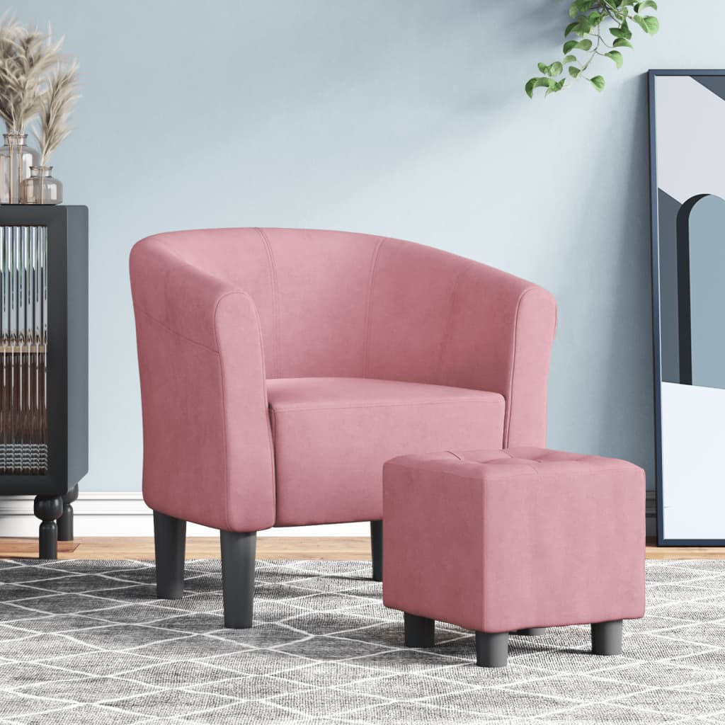 Kuipstoel met voetenbank fluweel roze