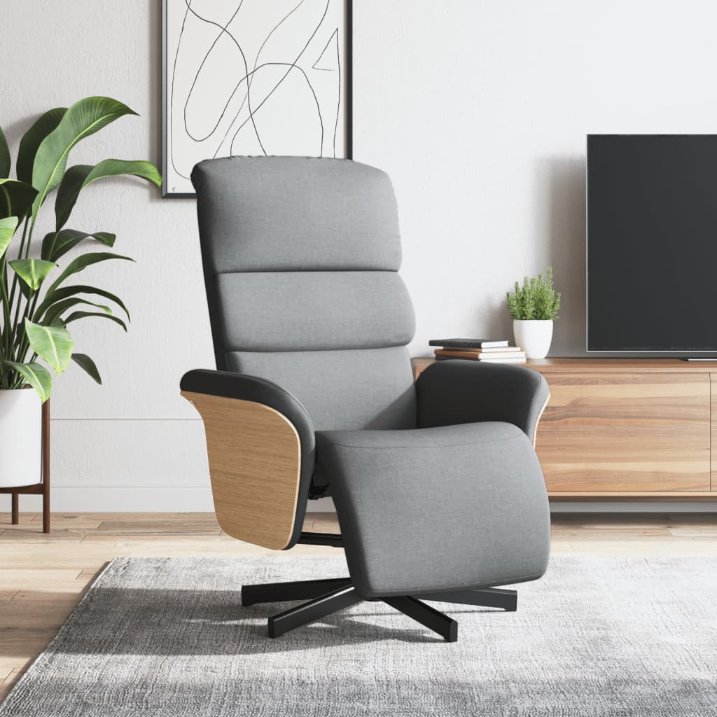 Fauteuil verstelbaar met voetensteun stof lichtgrijs