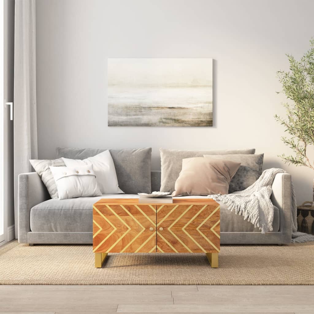 Salontafel 80x50x40 cm massief mangohout bruin en zwart – afbeelding 1