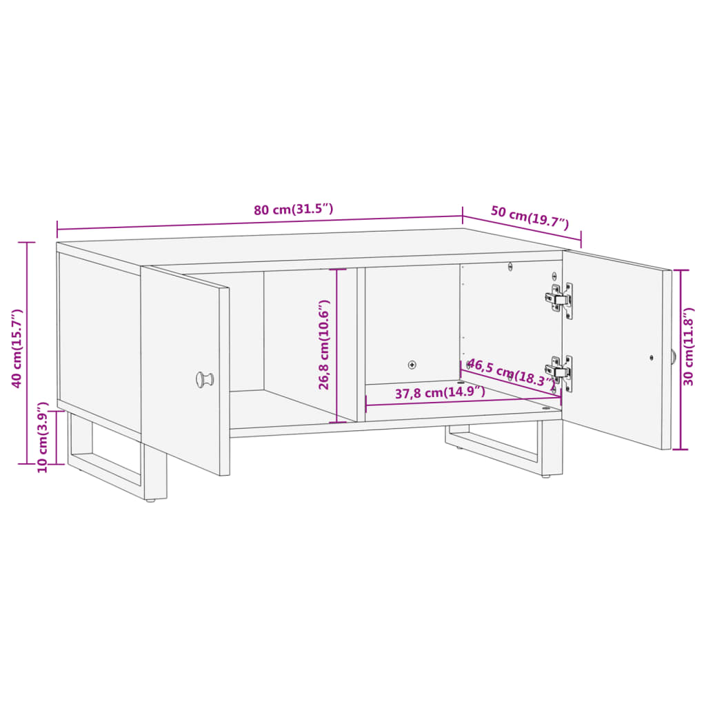 Salontafel 80x50x40 cm massief mangohout bruin en zwart – afbeelding 11