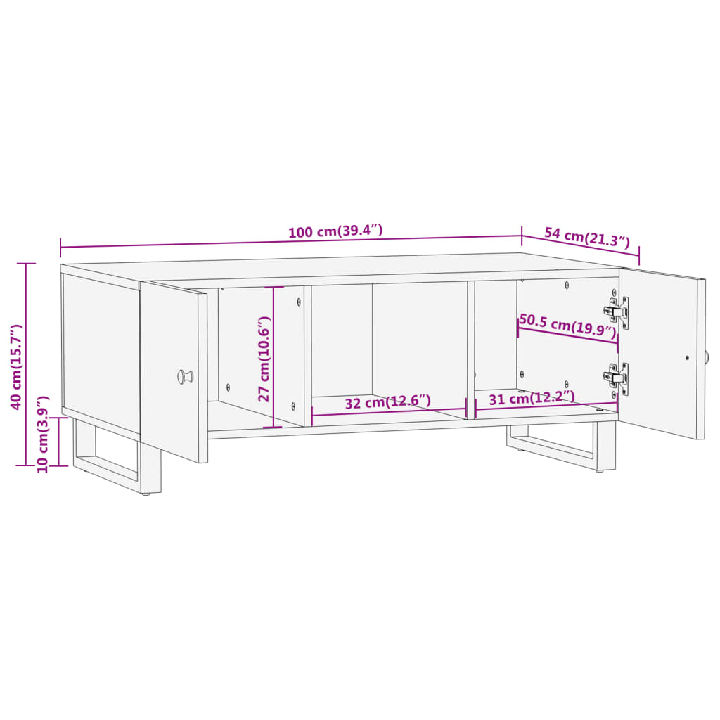 Salontafel 100x54x40 cm massief mangohout bruin en zwart – afbeelding 11