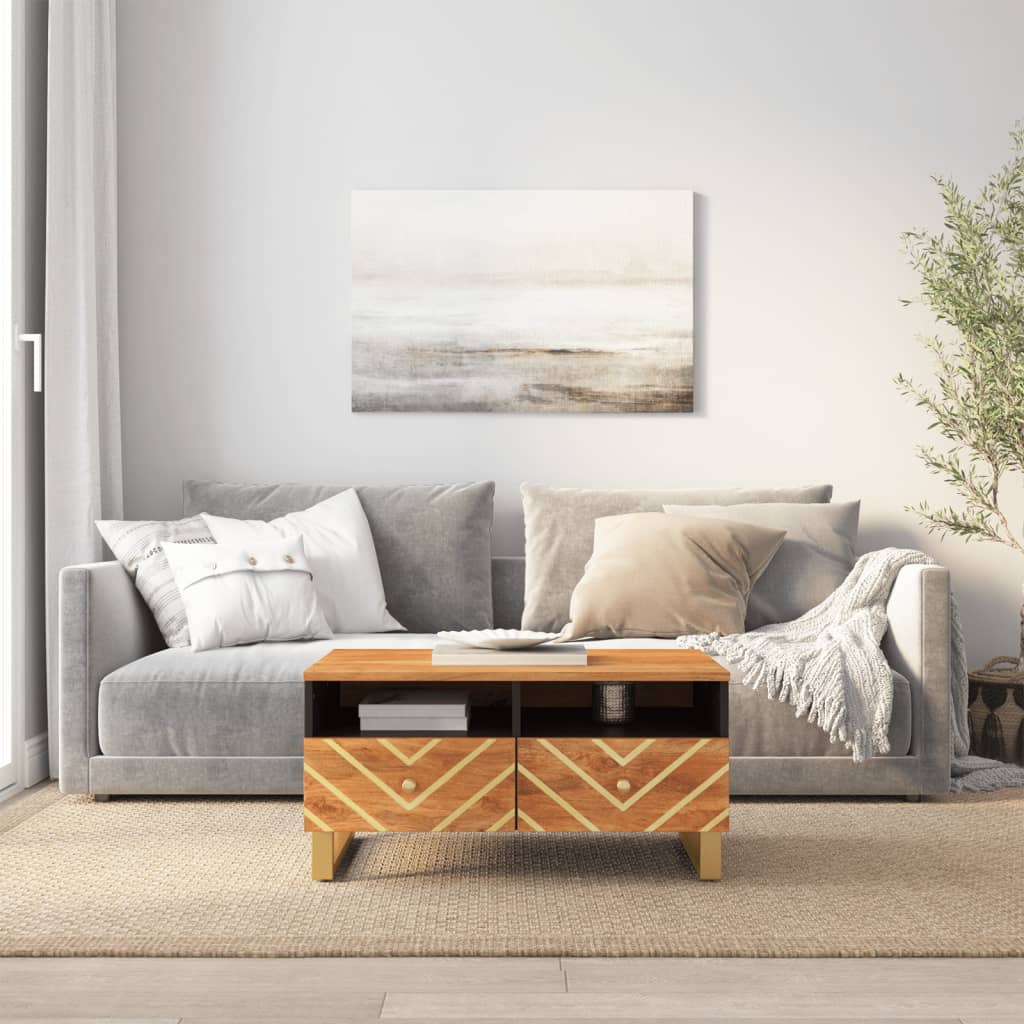 Salontafel 80x54x40 cm massief mangohout bruin en zwart – afbeelding 1