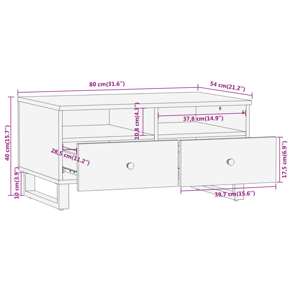 Salontafel 80x54x40 cm massief mangohout bruin en zwart – afbeelding 11