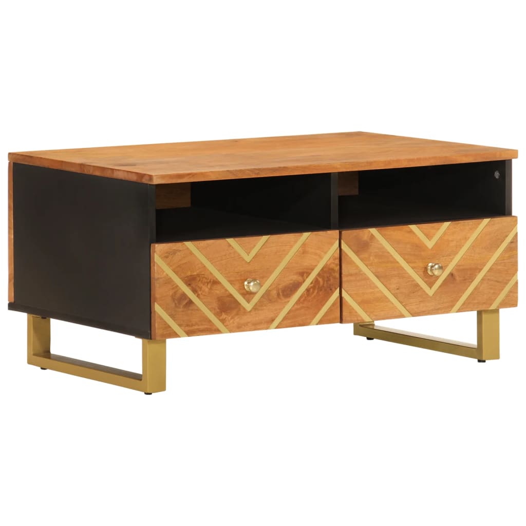 Salontafel 80x54x40 cm massief mangohout bruin en zwart – afbeelding 2