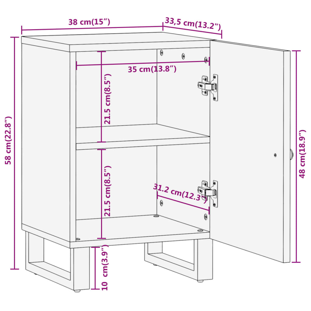 Badkamerkast 38x33,5x58 cm massief mangohout bruin en zwart – afbeelding 12