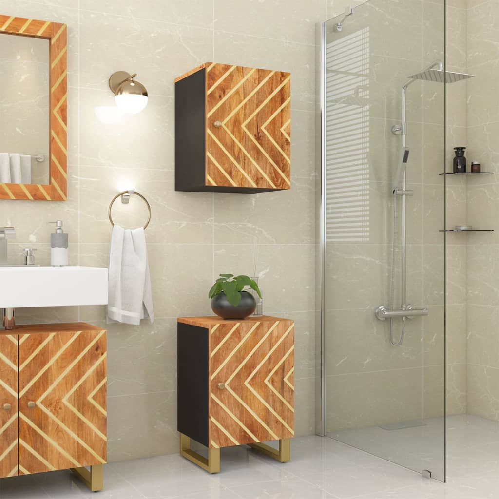 Badkamerkast 38x33,5x58 cm massief mangohout bruin en zwart – afbeelding 2