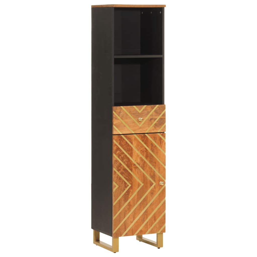Badkamerkast 38x33,5x160 cm massief mangohout bruin en zwart – afbeelding 2