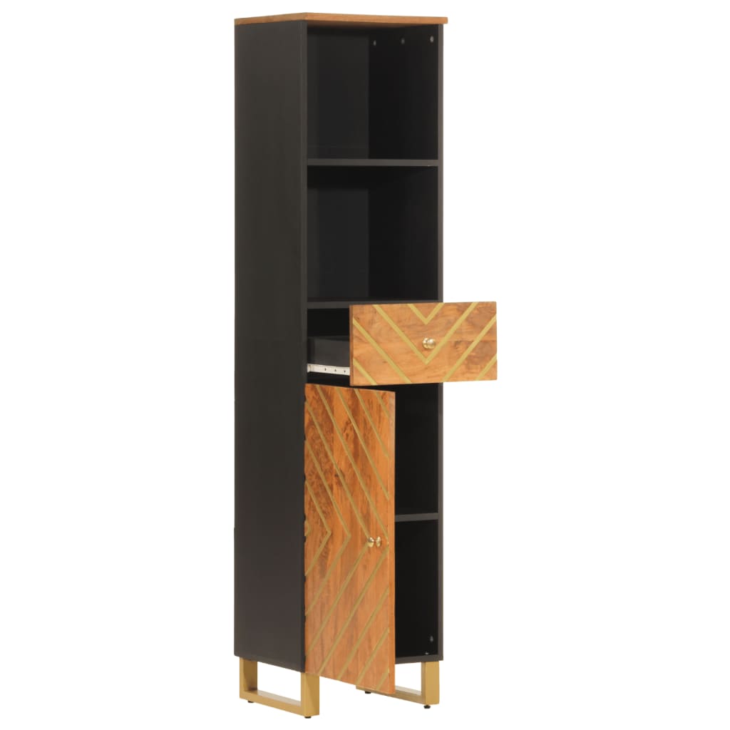 Badkamerkast 38x33,5x160 cm massief mangohout bruin en zwart – afbeelding 3