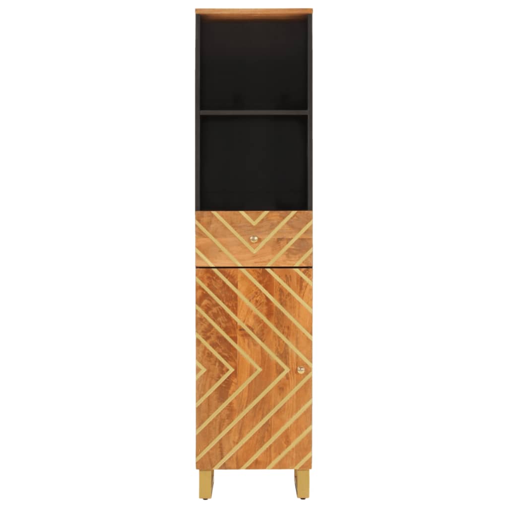 Badkamerkast 38x33,5x160 cm massief mangohout bruin en zwart – afbeelding 4