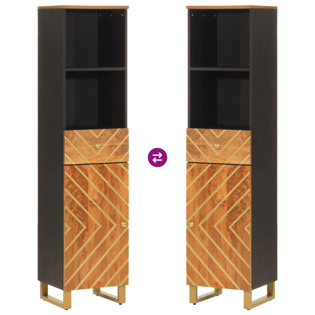 Badkamerkast 38x33,5x160 cm massief mangohout bruin en zwart – afbeelding 7