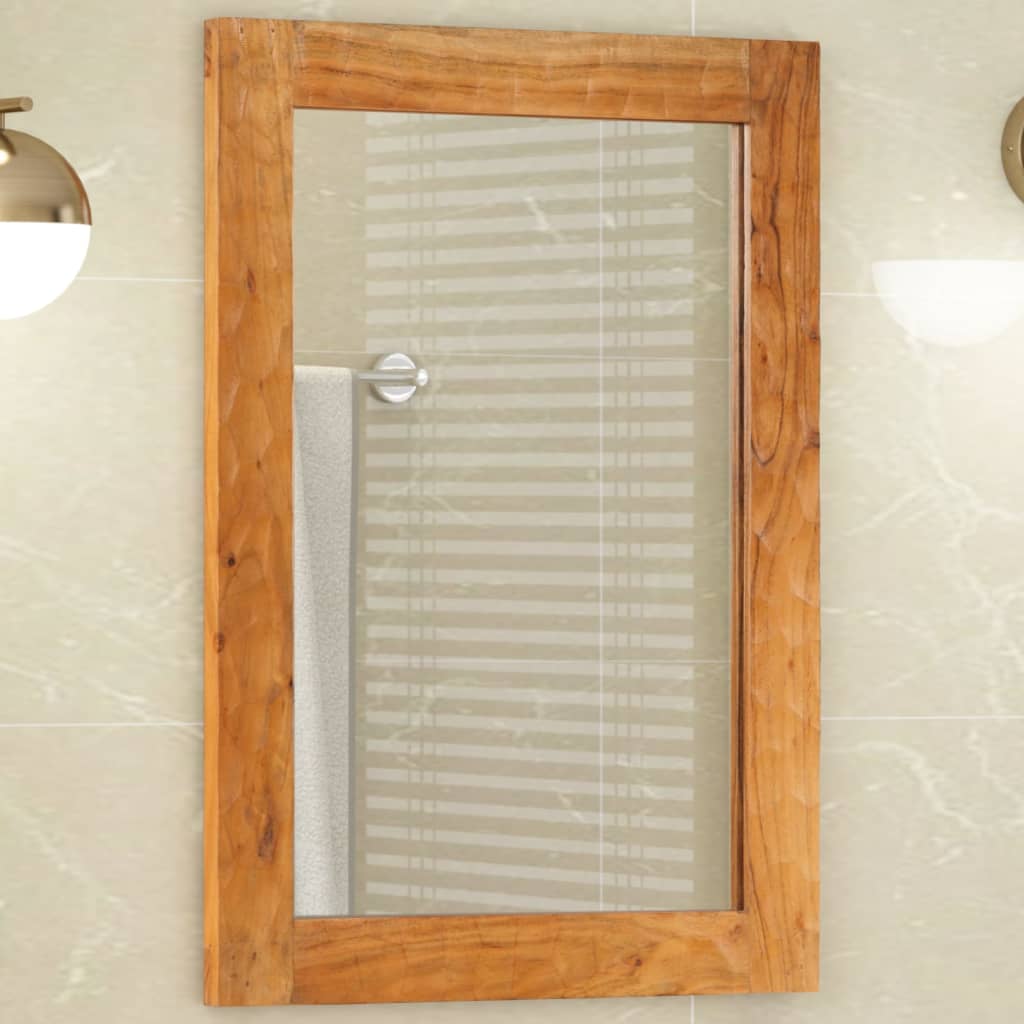 Badkamerspiegel 50x70x2,5 cm massief acaciahout en glas – afbeelding 1