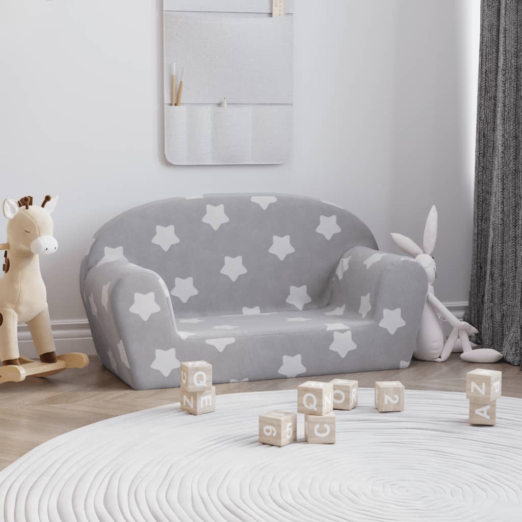 Kinderbank 2-zits met sterren zacht pluche lichtgrijs – afbeelding 1