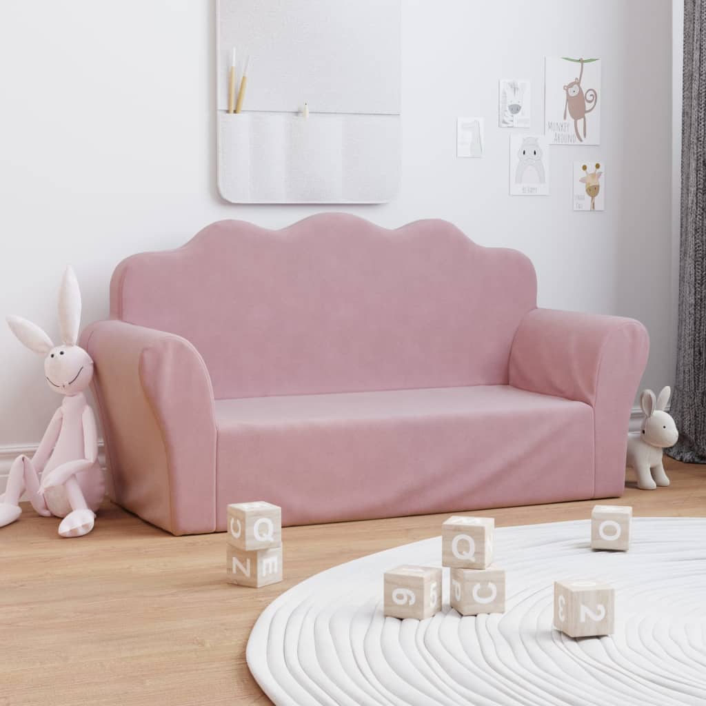 Kinderbank 2-zits roze zacht pluche