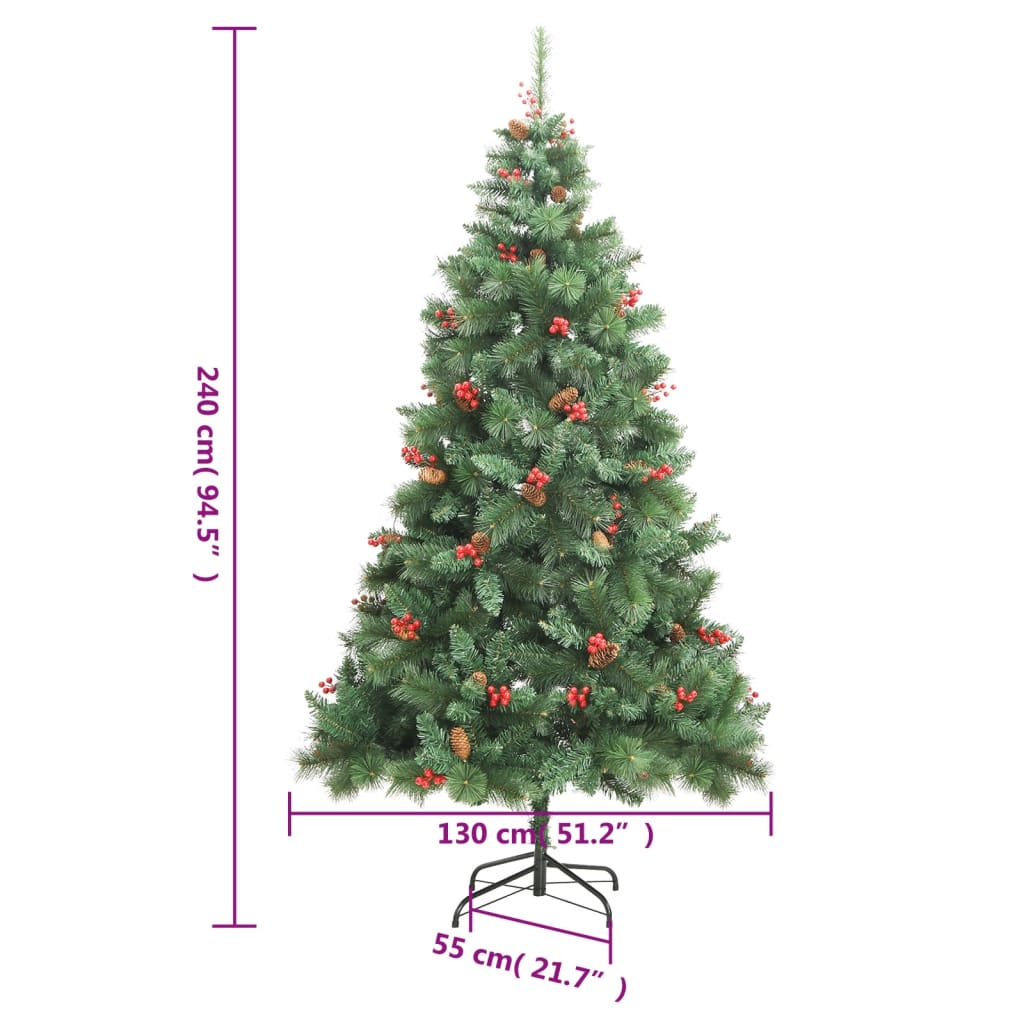 Kunstkerstboom met scharnieren dennenappels en bessen 240 cm – afbeelding 9