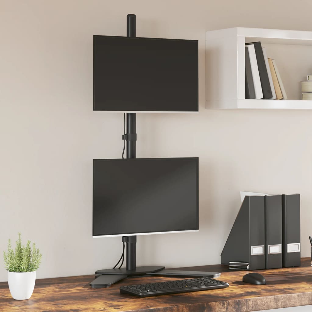 Monitorstandaard dubbel VESA 75/100 mm staal zwart – afbeelding 1