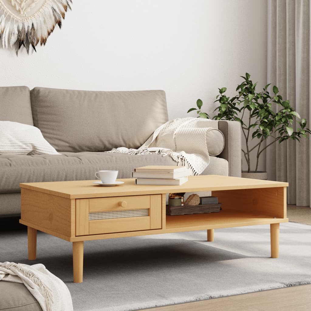 Salontafel SENJA 100x55x33 cm rattan-look massief hout bruin – afbeelding 1