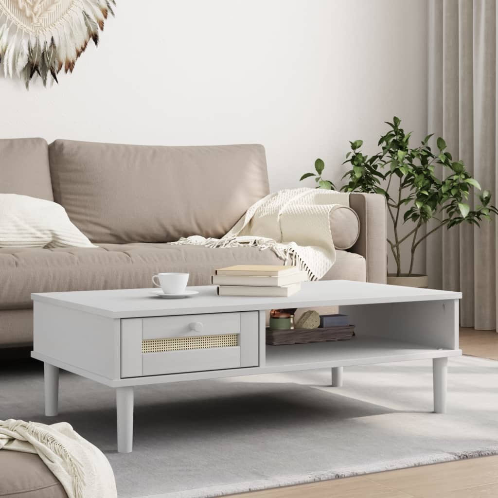 Salontafel SENJA 100x55x33 cm rattan-look massief hout wit – afbeelding 1