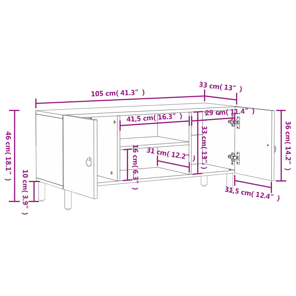 Tv-meubel 105x33x46cm massief mangohout – afbeelding 12