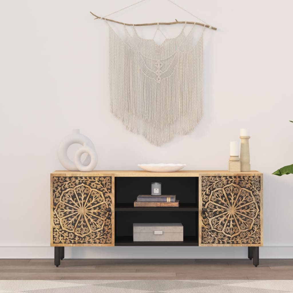 Tv-meubel 105x33x46cm massief mangohout – afbeelding 3