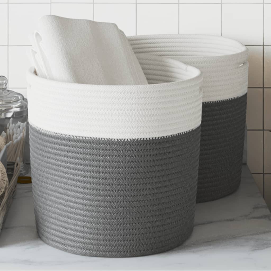 Opbergmanden 2 st Ø 28x28 cm katoen grijs en wit