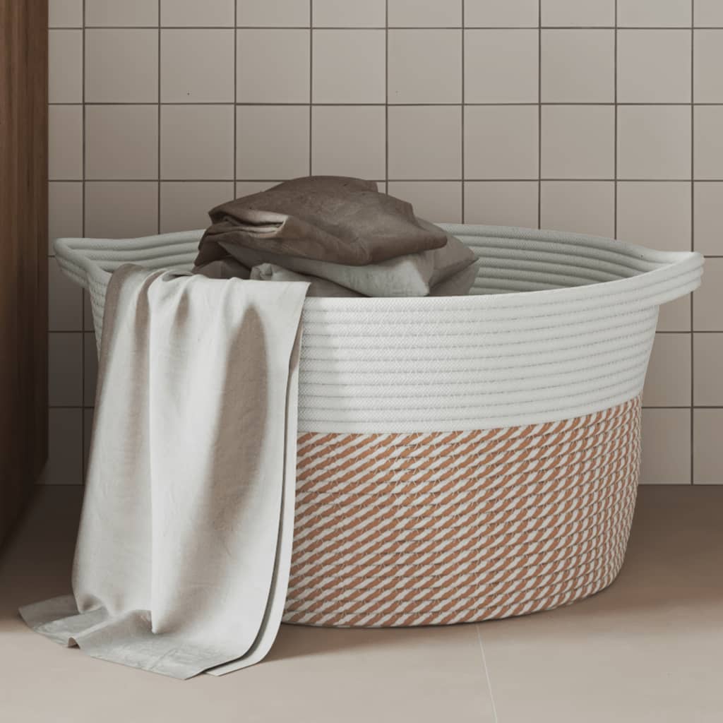 Opbergmand Ø 40x25 cm katoen bruin en wit