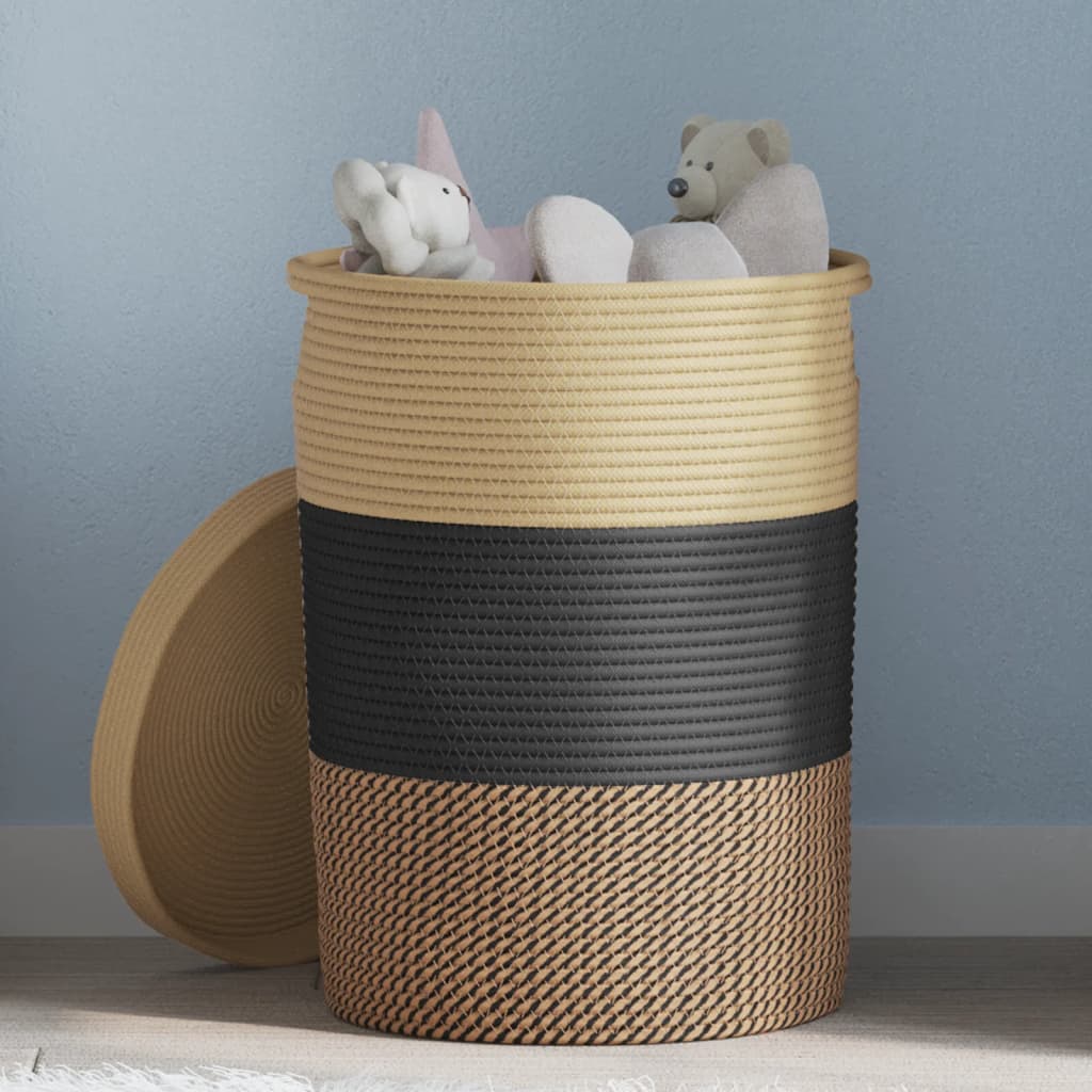 Opbergmand met deksel Ø 37x50 cm katoen zwart en beige