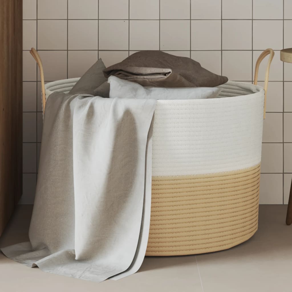 Opbergmand Ø 51x33 cm katoen beige en wit