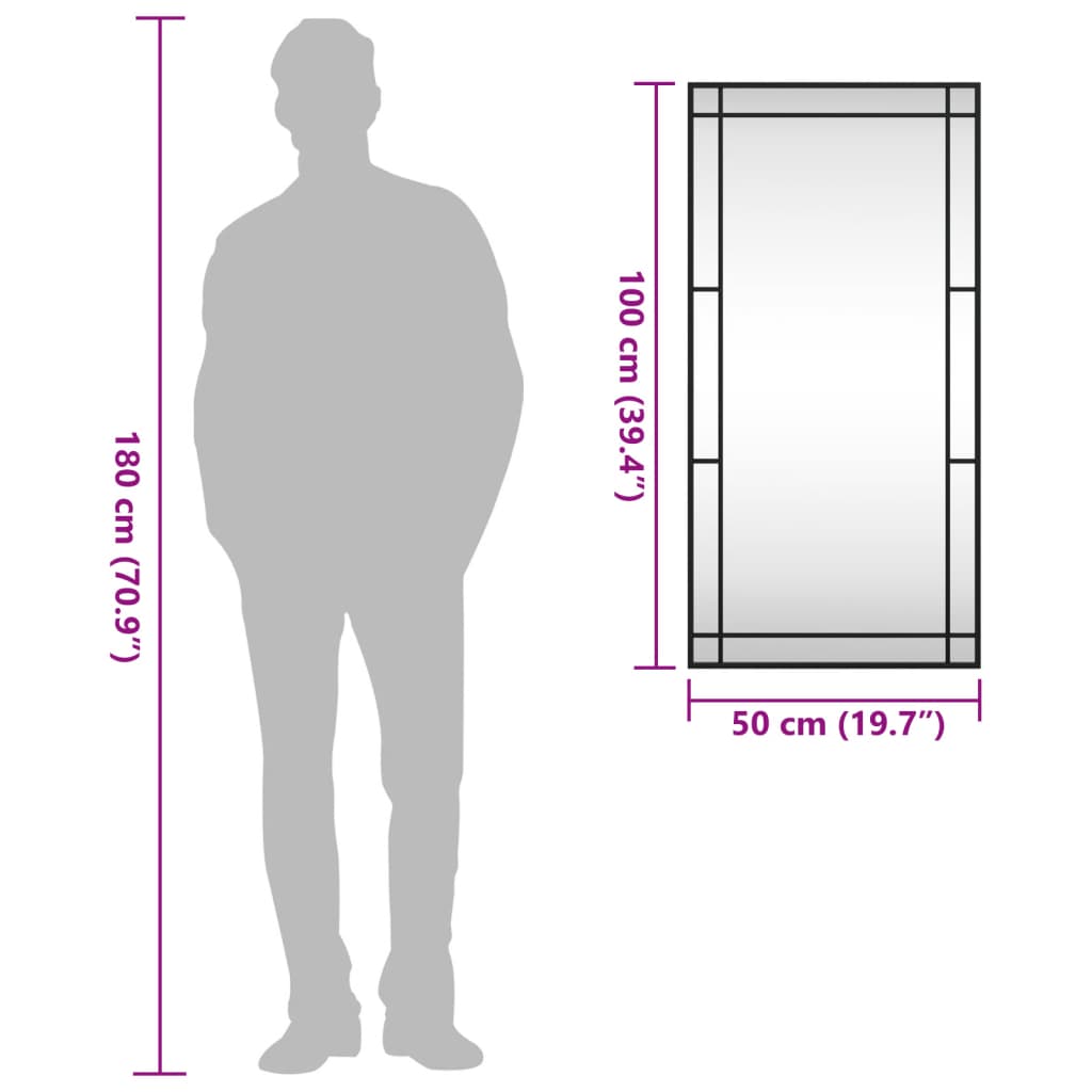 Wandspiegel rechthoekig 50x100 cm ijzer zwart – afbeelding 9