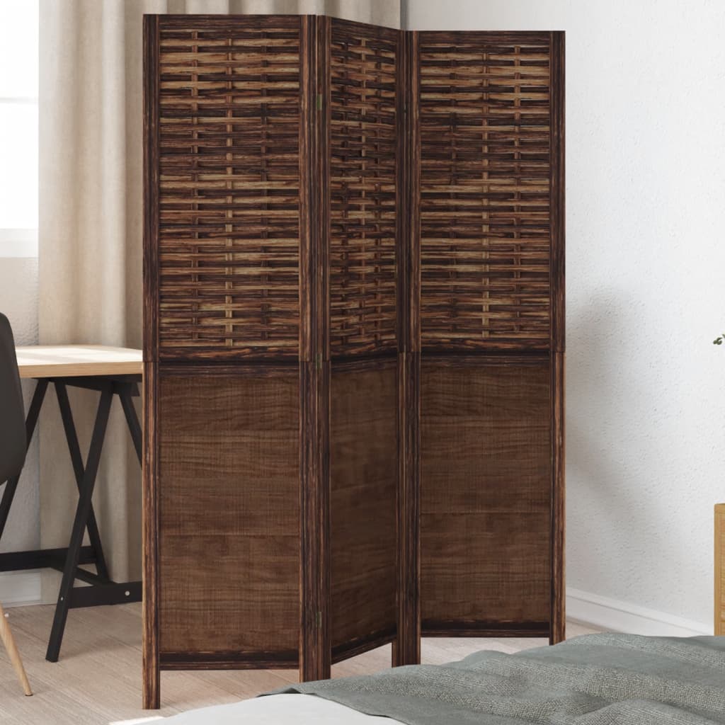 Kamerscherm met 3 panelen massief paulowniahout donkerbruin – afbeelding 1