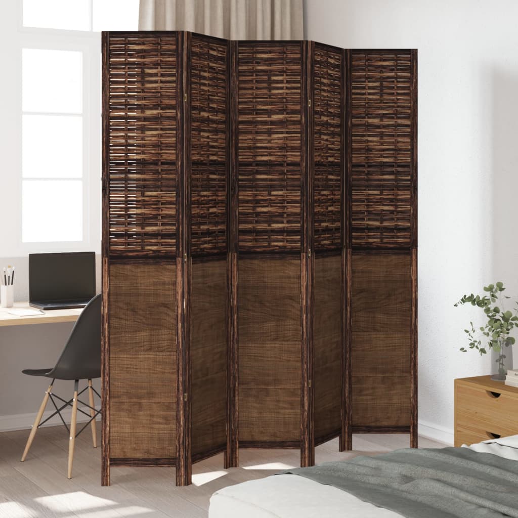 Kamerscherm met 5 panelen massief paulowniahout donkerbruin – afbeelding 3