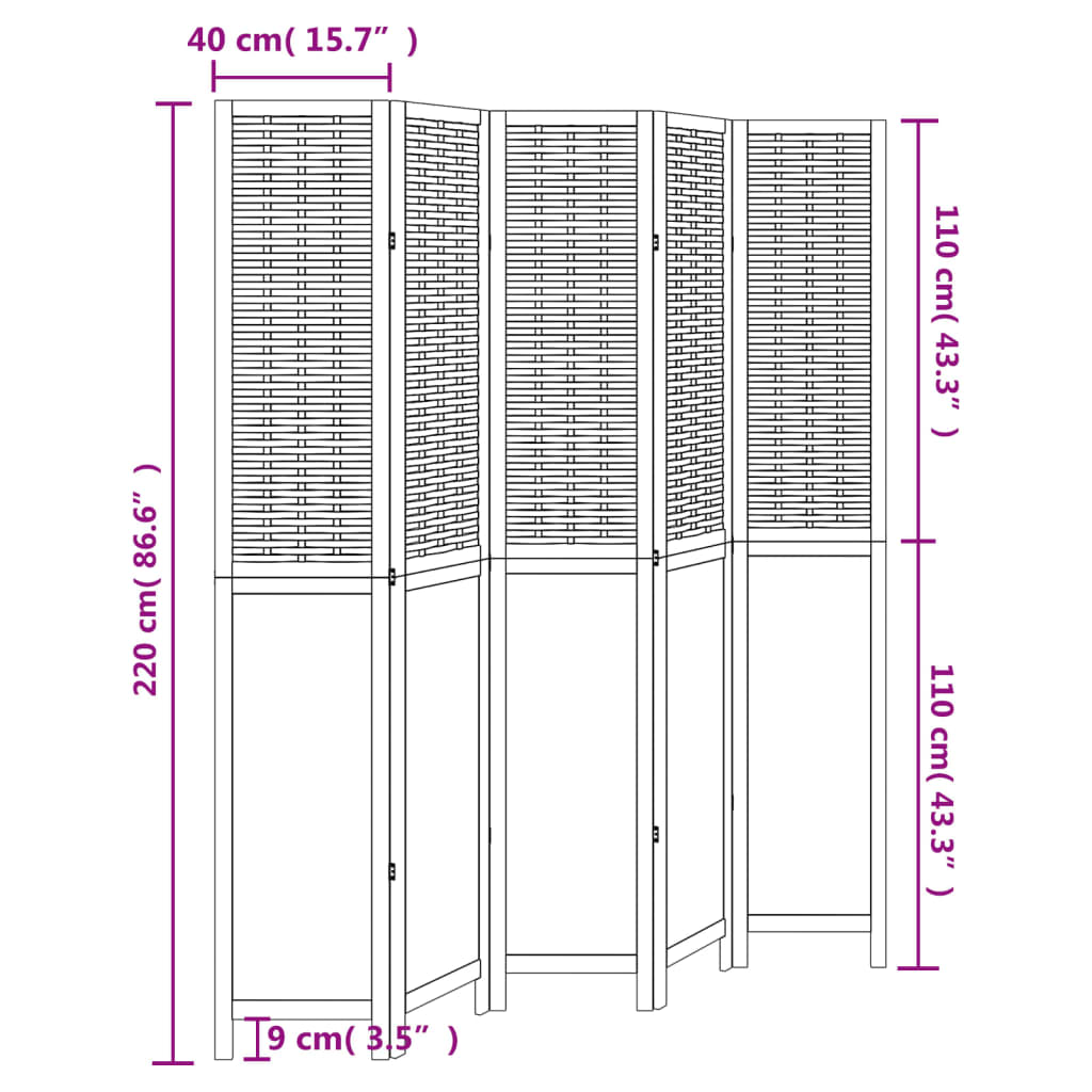 Kamerscherm met 5 panelen massief paulowniahout donkerbruin – afbeelding 8