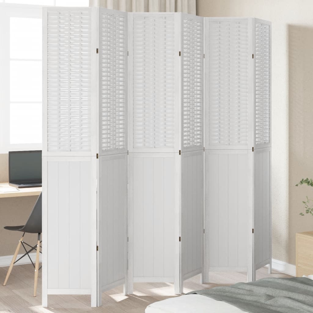 Kamerscherm met 6 panelen massief paulowniahout wit – afbeelding 1
