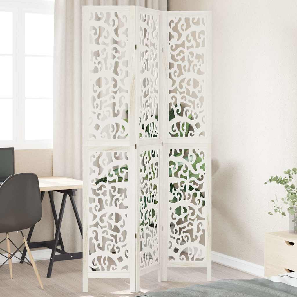 Kamerscherm met 3 panelen massief paulowniahout wit – afbeelding 1