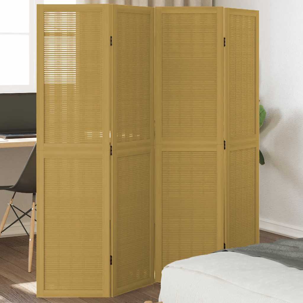Kamerscherm met 4 panelen massief paulowniahout bruin