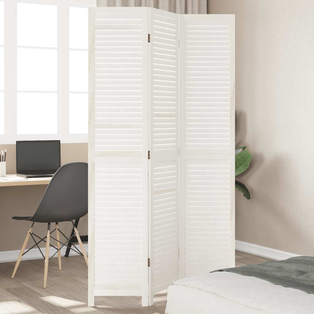 Kamerscherm met 3 panelen massief paulowniahout wit – afbeelding 1