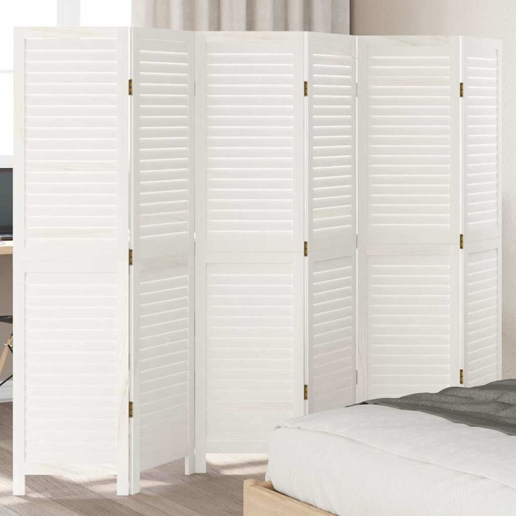 Kamerscherm met 6 panelen massief paulowniahout wit