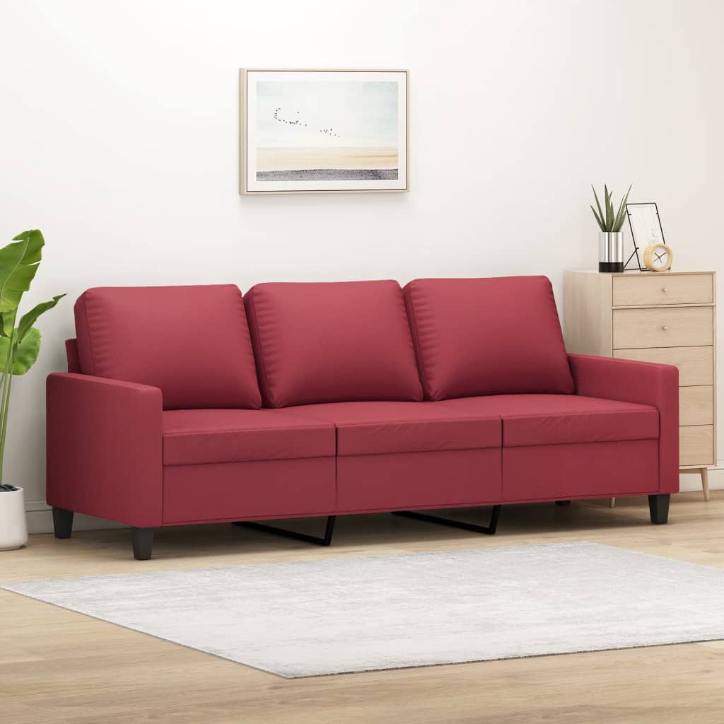 Driezitsbank 180 cm kunstleer wijnrood – afbeelding 1