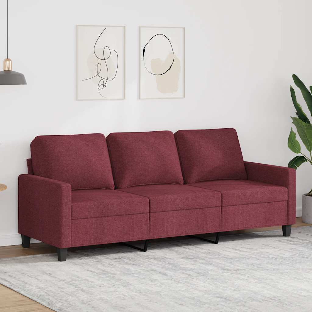 Driezitsbank 180 cm stof wijnrood