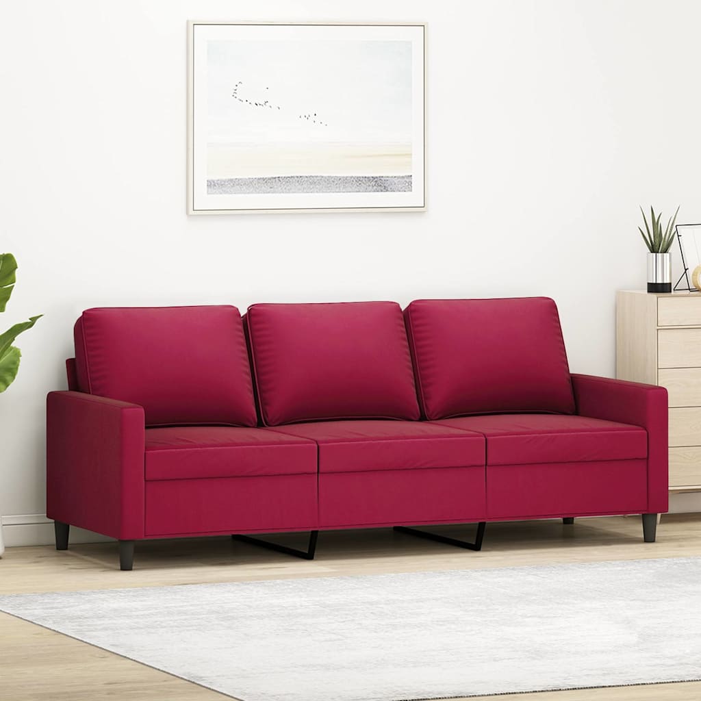 Driezitsbank 180 cm fluweel wijnrood