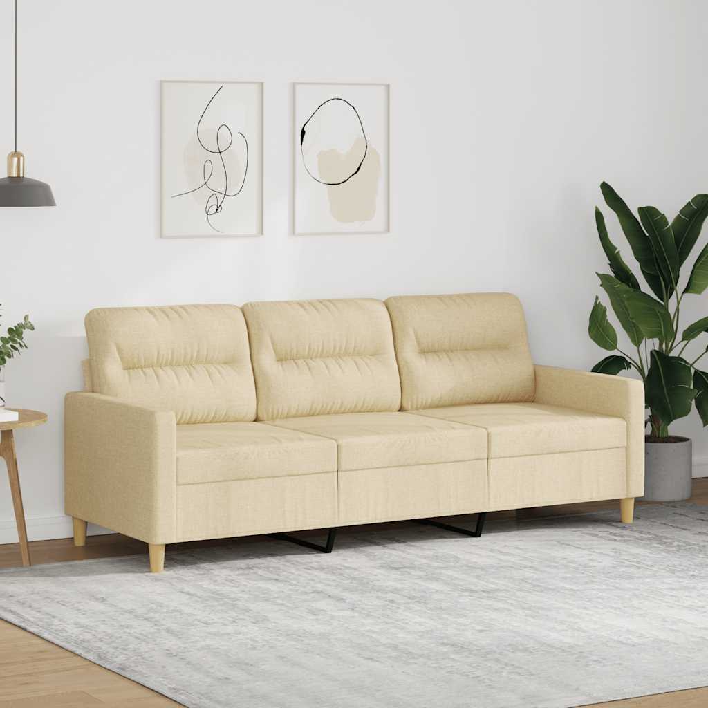 Driezitsbank 180 cm stof crèmekleurig