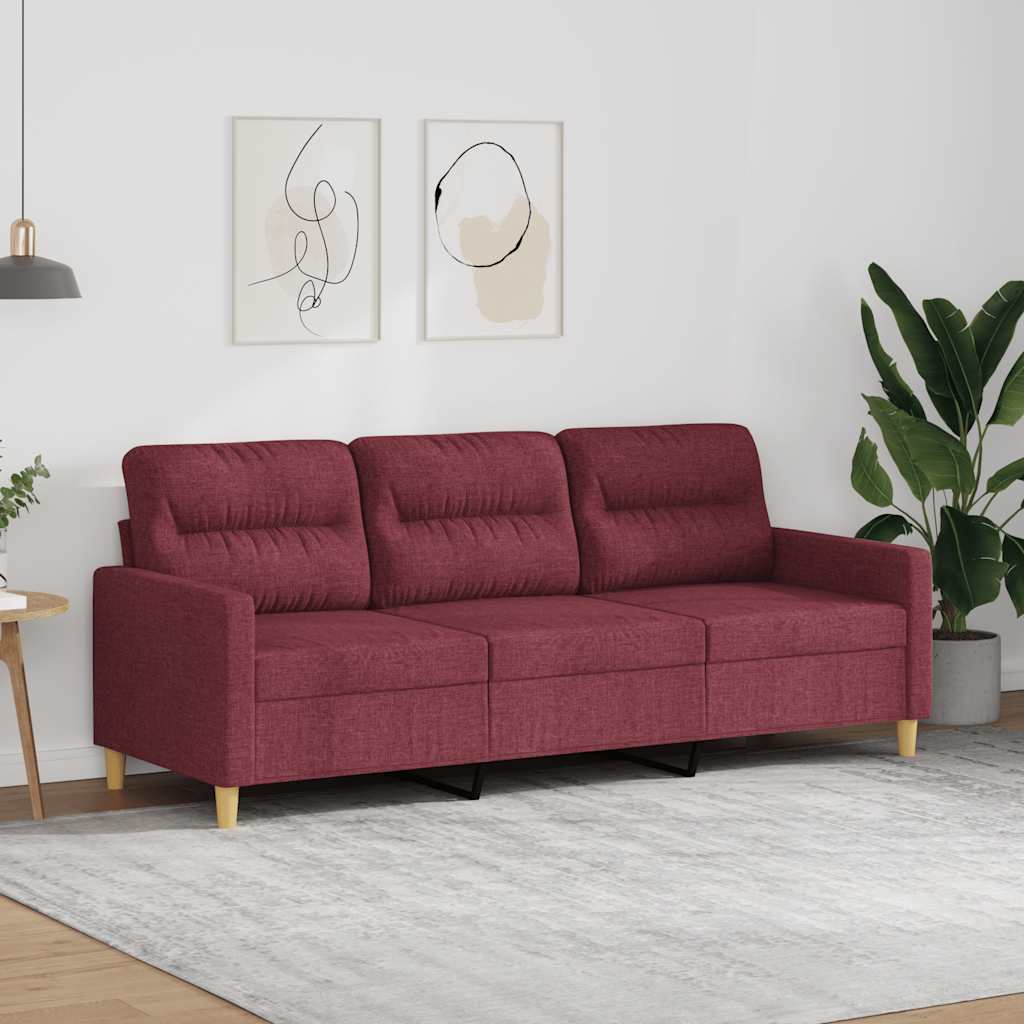 Driezitsbank 180 cm stof wijnrood
