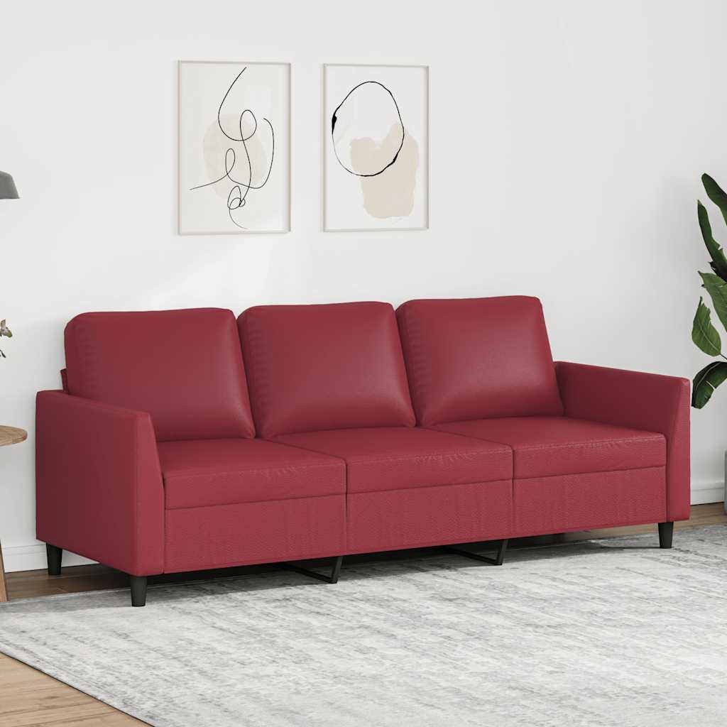 Driezitsbank 180 cm kunstleer wijnrood – afbeelding 1
